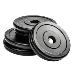 Weight plates stacked together, showcasing sleek design and sturdy build, strength training and fitness concept, isolated on transparent background