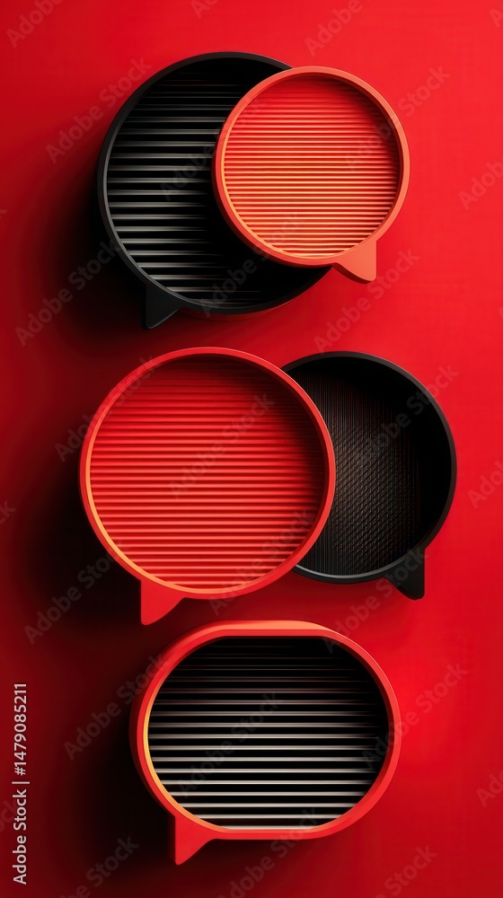 Poster Bold speech bubble containers arranged on red background