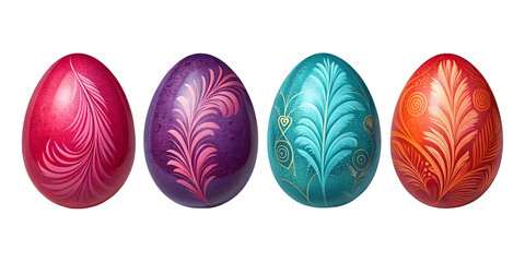 Fototapeta premium Four decorative easter eggs in vibrant colors with ornate and detailed floral patterns