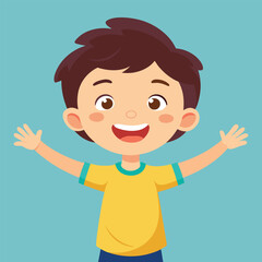 Happy Little Boy with Arm Outstretched, Smiling and Looking at Camera Illustration 