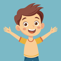 Happy Little Boy with Arm Outstretched, Smiling and Looking at Camera Illustration 