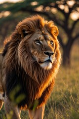 Fototapeta premium portrait of a male lion , a majestic lion wild life photography , lion image ,lion photo , nature photography ,nature ,animal photo 