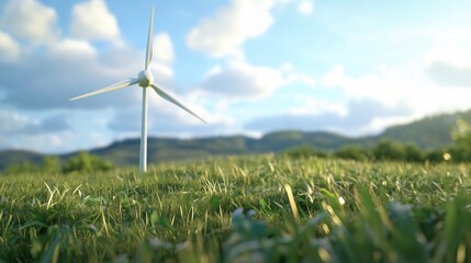 Serene wind turbine in grassy field