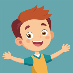 Happy Little Boy with Arm Outstretched, Smiling and Looking at Camera Illustration 