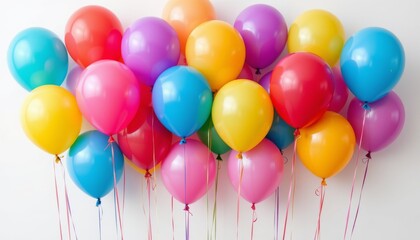 5. vibrant pack of festive balloons with smooth gradient coloring and subtle highlights, evenly distributed and clipped out on a pure white background