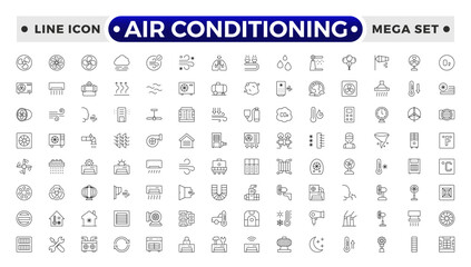 Air conditioning with fresh cold air outline icon set. Cool air and cooling symbol collection.
