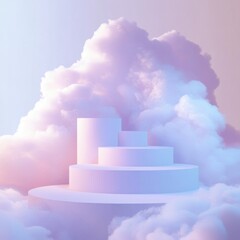 Podium display in pastel clouds presentation stage for product placement abstract minimal studio shot