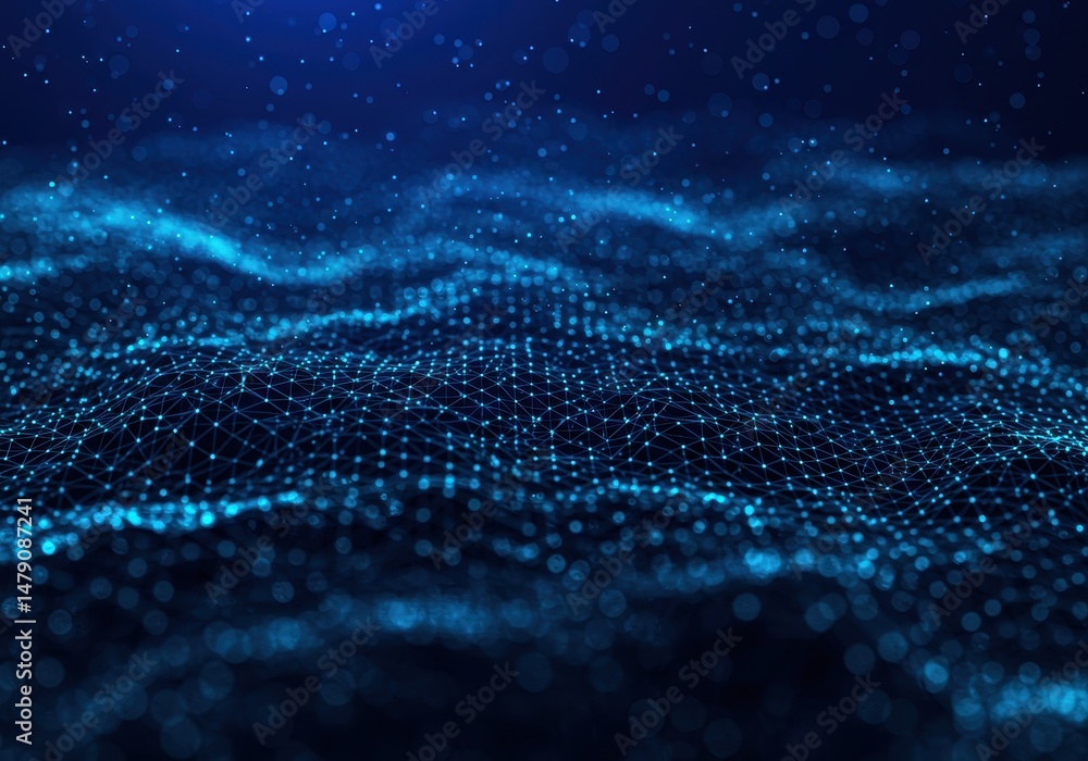 Poster abstract blue network with connecting dots and lines represents digital technology
