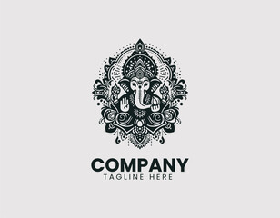 Obraz premium Revered Lord Ganesha with Divine Symbols Traditional Patterns Vector Logo Design, Honorable Hindu God Ganesha Divine Symbols Traditional Vector Logo, Respected Lord Ganesha Sacred Symbols Traditional 
