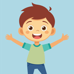 Happy Little Boy with Arm Outstretched, Smiling and Looking at Camera Illustration 