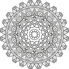 Mandala pattern for coloring on white background, Flower Mandala, Coloring book page, Relaxation traditional ornamental mandala