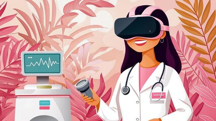 Virtual reality doctor conducts futuristic medical simulation with vr headset and equipment - Powered by Adobe