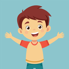 Happy Little Boy with Arm Outstretched, Smiling and Looking at Camera Illustration 