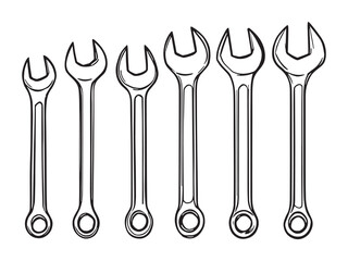 Spanner Tool Line Art Icon Collection
