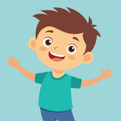 Happy Little Boy with Arm Outstretched, Smiling and Looking at Camera Illustration 