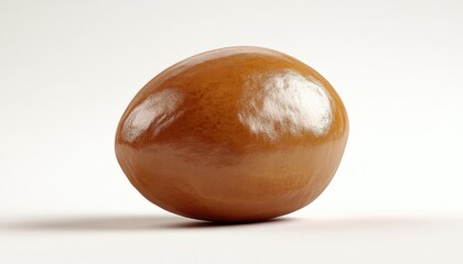 Obraz premium Glossy Amber Egg Shaped Object on White Background