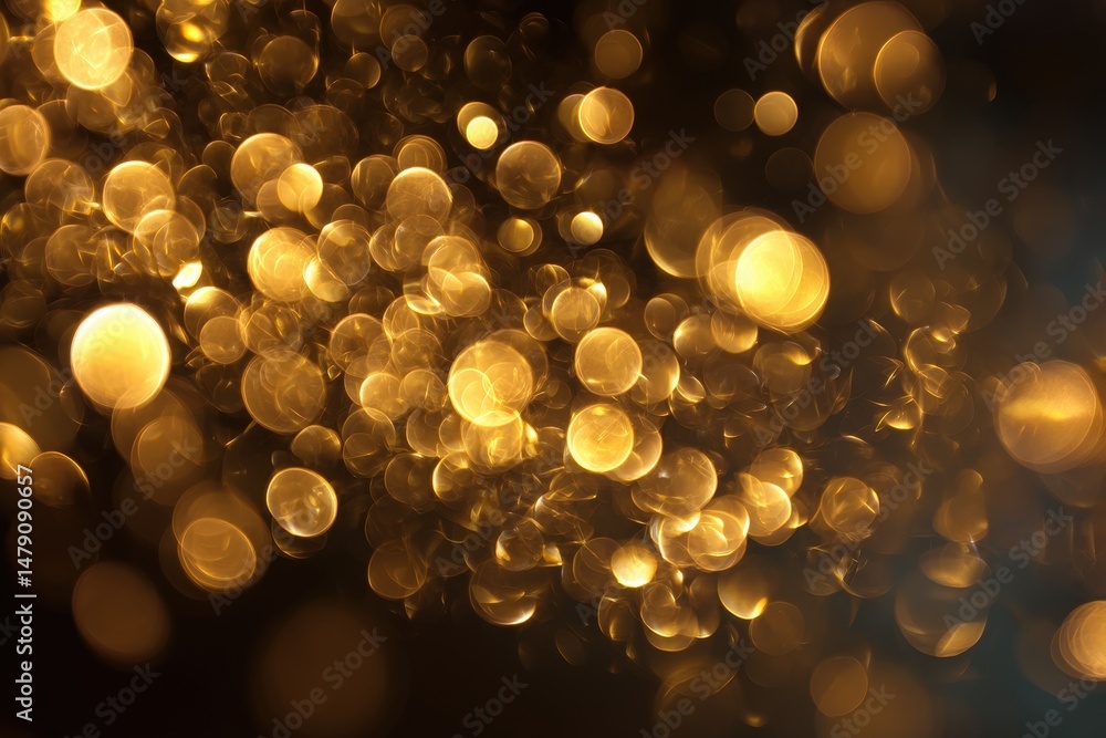 Poster golden lights bokeh background of circular shapes.