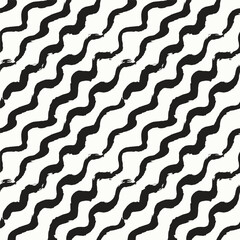 Vector seamless pattern. Abstract background with diagonal waves. Bold textured brush strokes. Monochrome hand drawn texture. Hipster graphic design. Can be used as swatch for illustrator.
