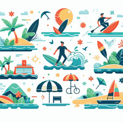 surf, sea, ocean, nature, summer, wave, illustration, vacation, design, travel, water, vector, background, graphic, surfing, beach, tropical, holiday, art, surfboard, print, surfer, retro, abstract, i