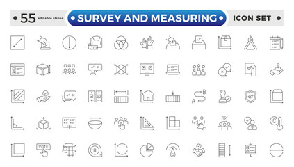 Set of outline geodetic survey and measuring icons. Minimalist thin linear web icon set. Editable stroke outline icon.
