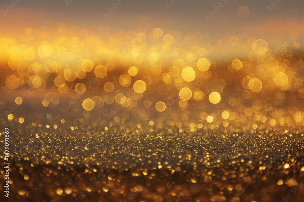 Poster golden glitter background with soft light bokeh effect.