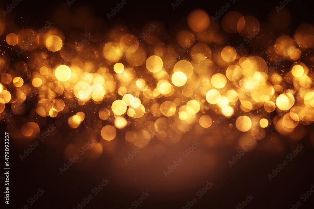 Poster golden bokeh lights on a dark background display.