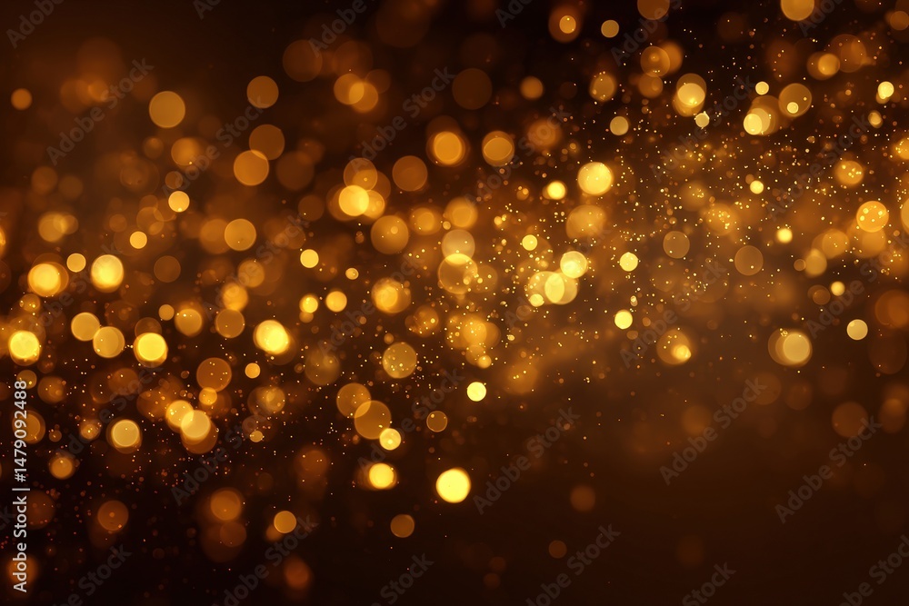 Poster golden light bokeh background with particles.