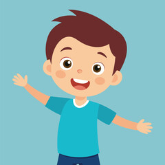 Happy Little Boy with Arm Outstretched, Smiling and Looking at Camera Illustration 