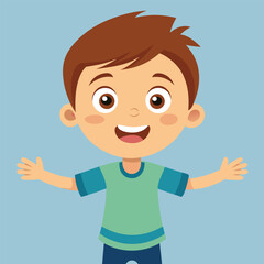 Happy Little Boy with Arm Outstretched, Smiling and Looking at Camera Illustration 