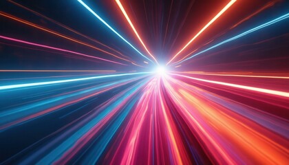Abstract Hyperdrive Speed Lines: Vibrant Light Streaks in a Futuristic, Dynamic Motion Blur Tunnel