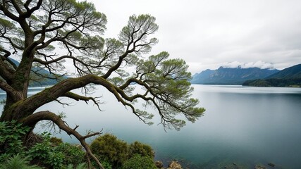 Obraz premium Majestic Tree by Lake Taupo, New Zealand