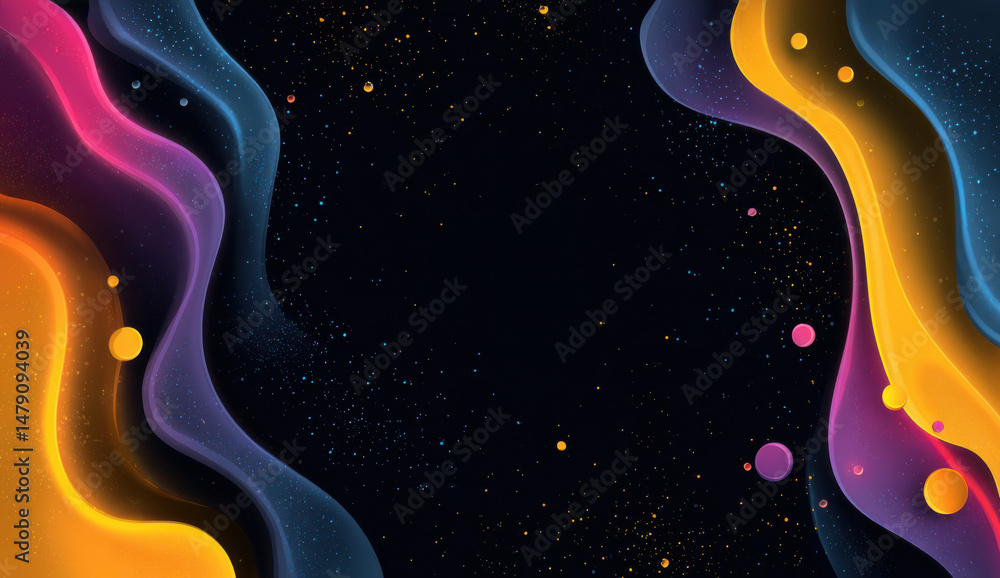 Aufkleber abstract cosmic background with vibrant, flowing, multicolored waves and scattered luminous particle