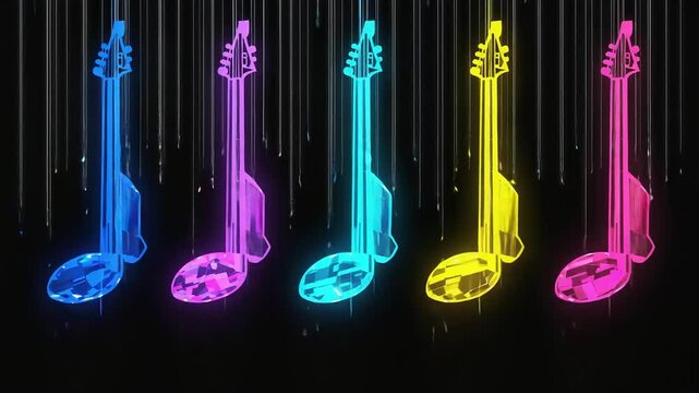 Colorful musical notes against a dark background.
