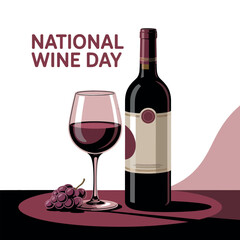 Elegant Red Wine Bottle and Glass Illustration for National Wine Day