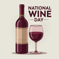Elegant Red Wine Bottle and Glass Illustration for National Wine Day