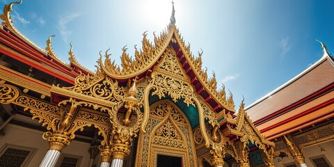 Fototapeta premium Ornate Wat Jee Kong Temple Decorations, Thailand