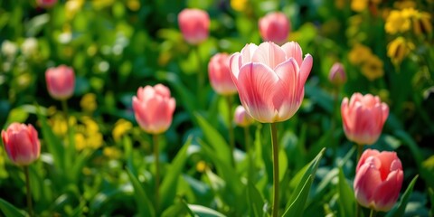 Obraz premium Pink Tulip Blossom in Summer Garden, Romantic Nature Scene