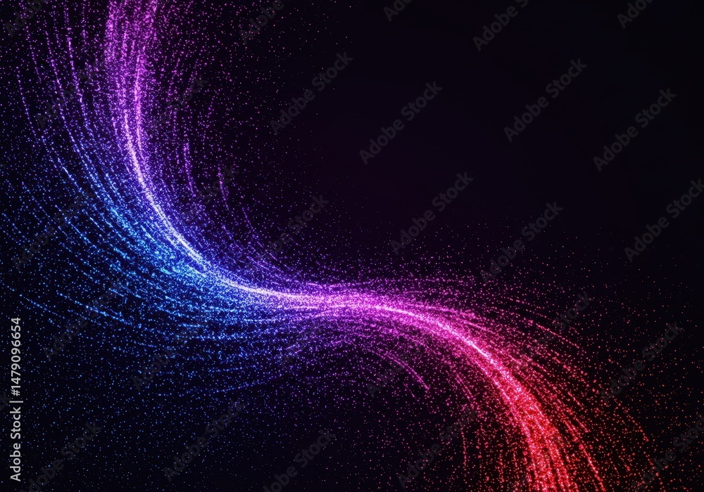 Aufkleber a vibrant stream of colorful particles flows across a dark and abstract background