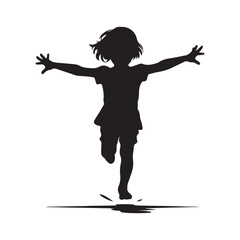 a kid running with arms stretched out as wings black silhouette isolated on white background