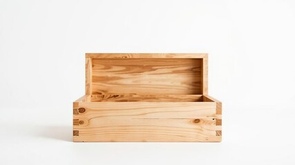 Rustic Wooden Box on White Background, Simple Design