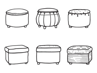 Storage Ottoman Icon Set in Line Art