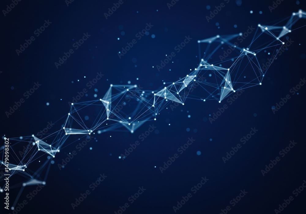 Poster abstract network of connected dots and lines on a dark blue background for technology concept