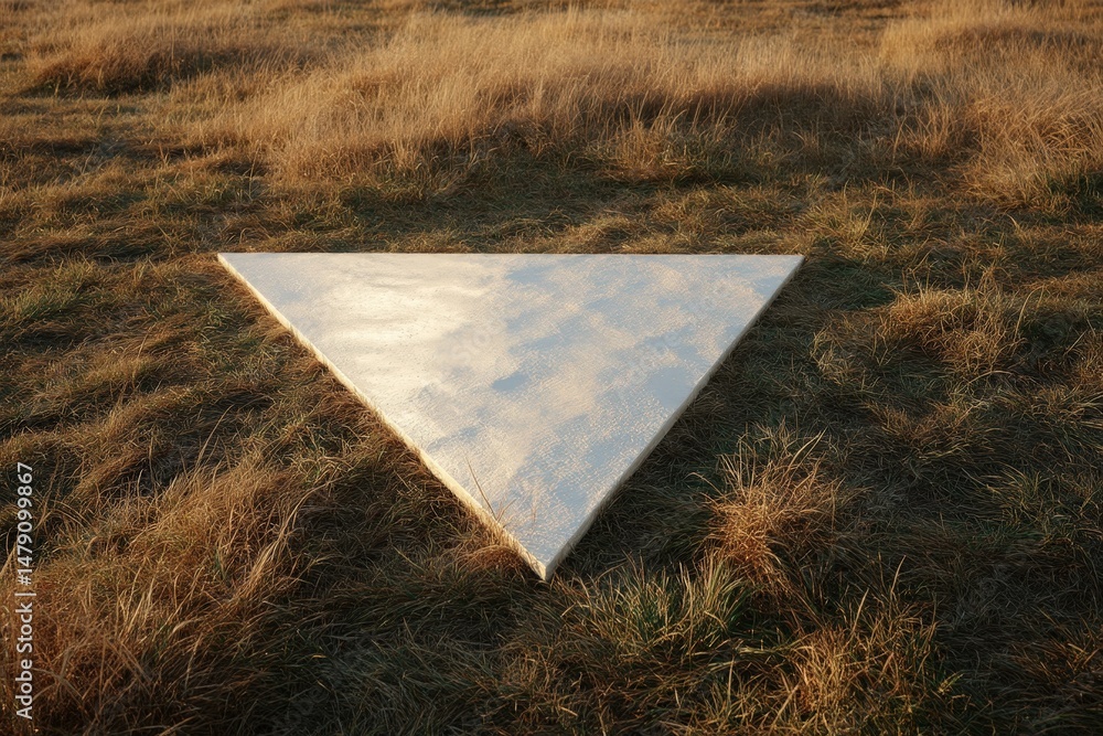 Aufkleber a triangular reflective surface set within a field of tall grass.