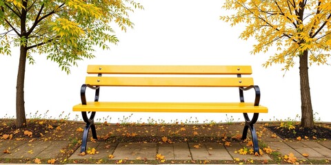Sunny Yellow Park Bench, Isolated White Background