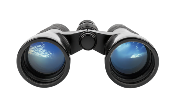 Pair of binoculars with a blue sky in the background