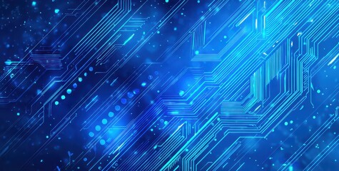 Abstract digital circuit design in vibrant blue tones.