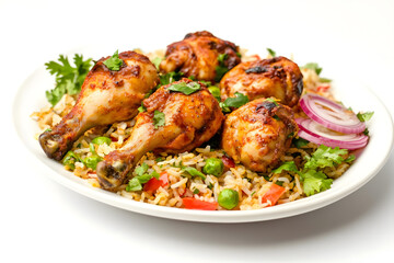 Roasted chicken drumsticks with green vegetables