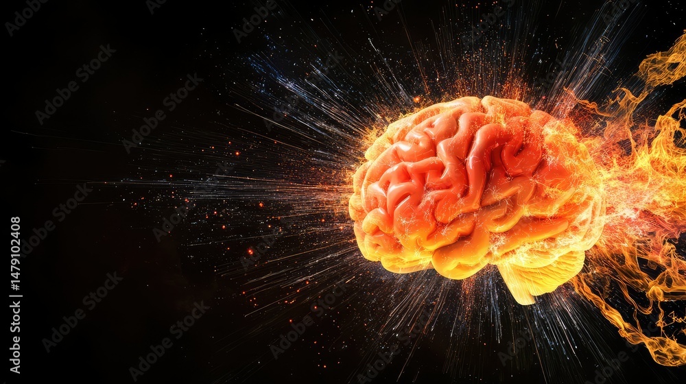 Poster electric pulses flow through high-tech brain design, symbolizing cognitive computing and synthetic i