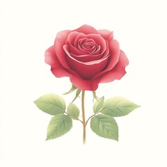 Elegant Watercolor Rose, a delicate bloom on a white background, showcasing its vibrant petals and gentle leaves.