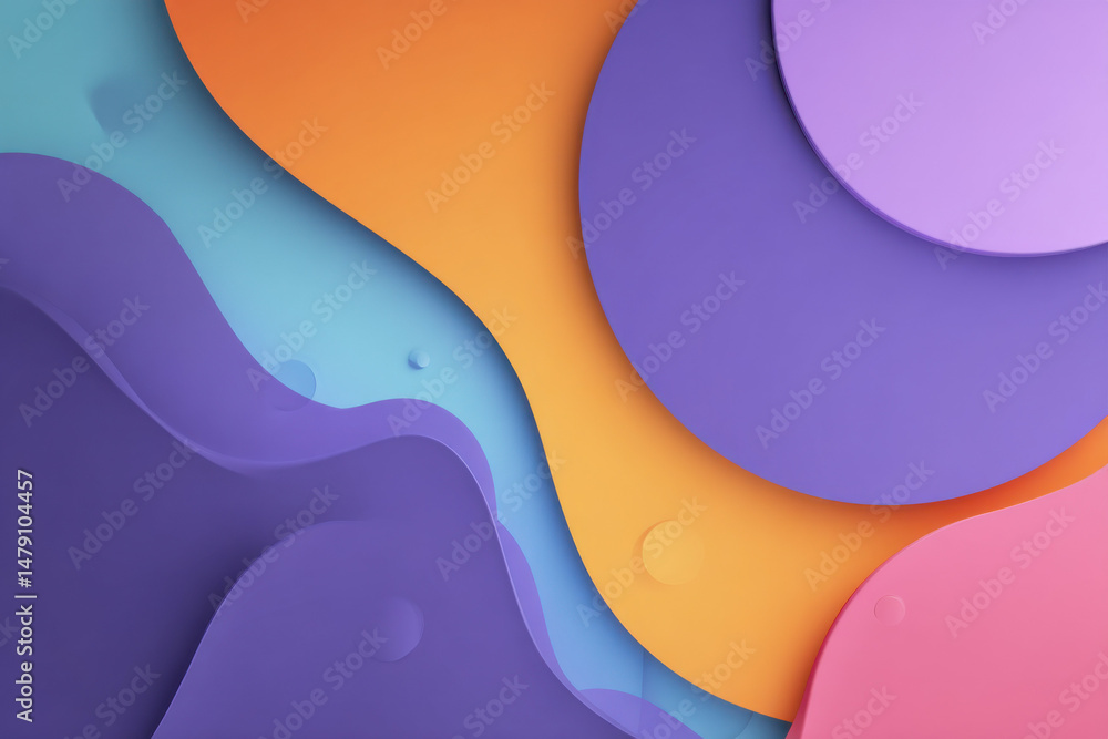 Aufkleber abstract colorful layered shapes design with wavy lines and circles, vibrant orange, purple, pink, a